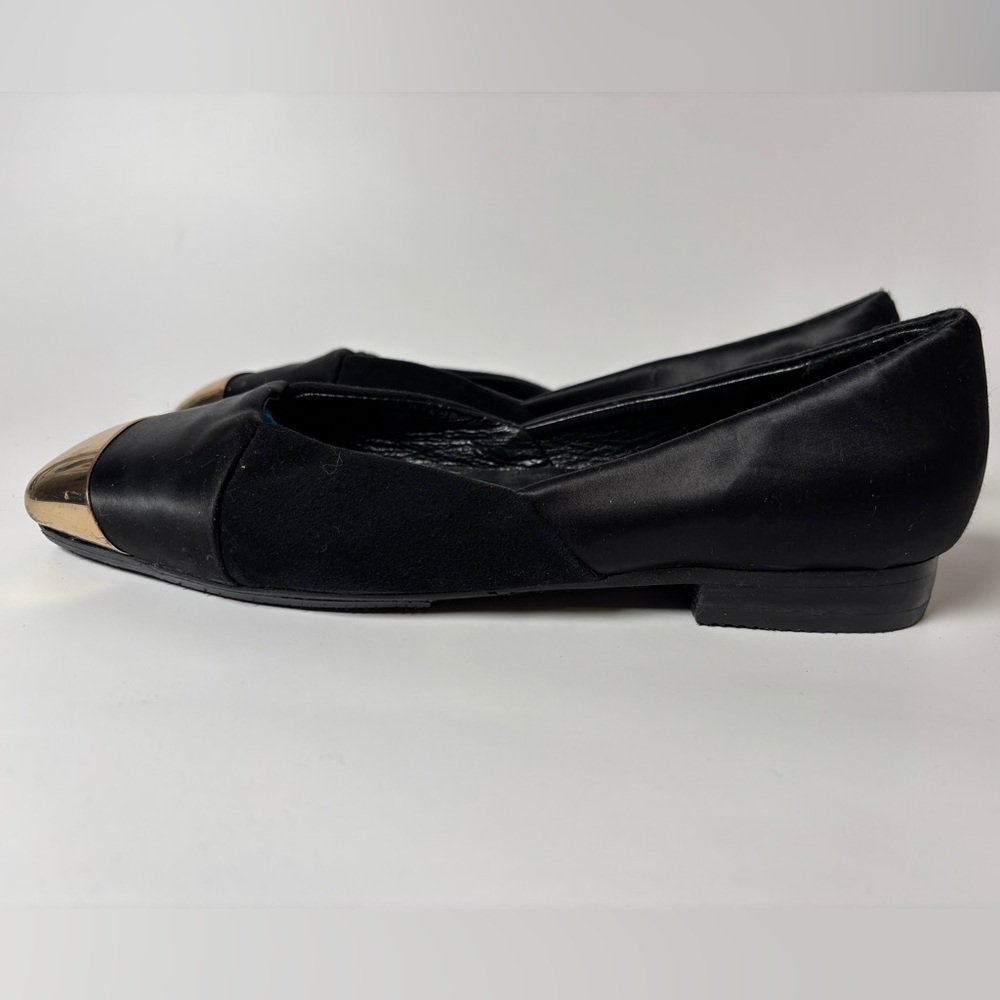 Vintage Hermès Black Satin Flats – Gold Cap Toe, French Luxury size 36 - Picture 4 of 10